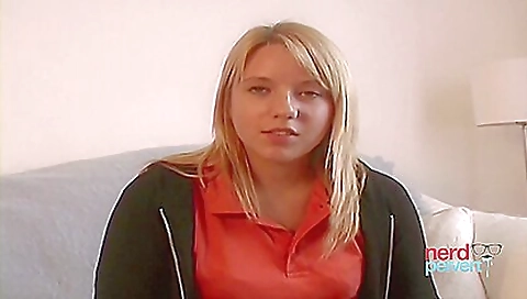 Blonde milf with round ass fucks in front of the camera