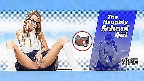 Brunette teen in glasses enjoys the thrill of masturbation in vr