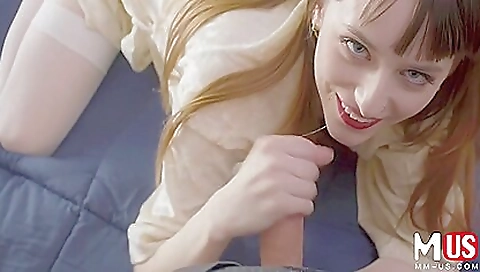 Brunette with big ass in lingerie deepthroat and blowjob