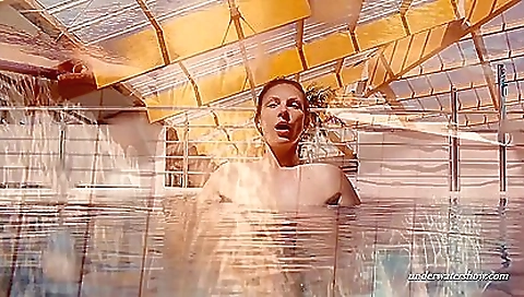 Snuffy teen with a small body enjoys her underwater bathing