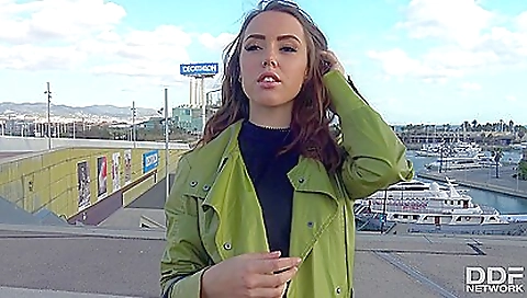 Beautiful brunette babe with small tits going to take a tour