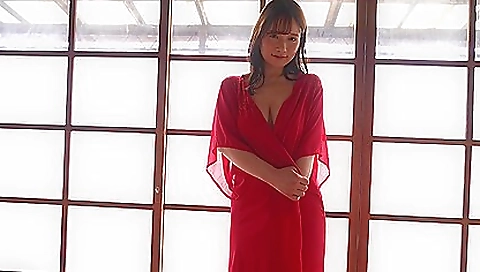 Beautiful brunette in japanese bikini with big tits