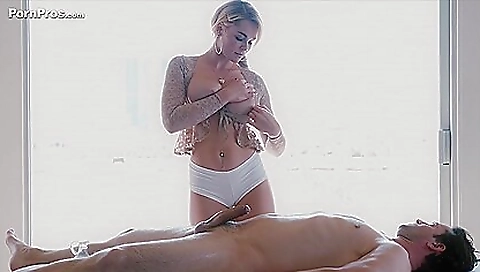 Busty blonde babe in tight tits gets fucked and fucked