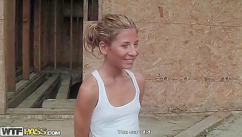 Amateur blonde teen in a pickup truck in the public area 0912