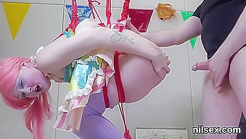 Busty babe with a tight ass gets fucked in a kinky bdsm show