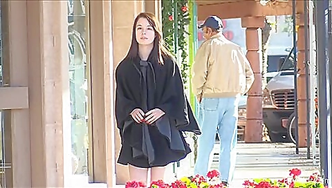 Nudist babe in an upskirt gets peeping on outdoors