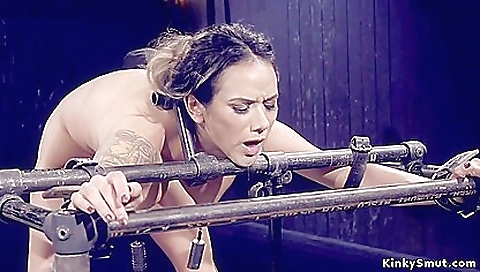 Brunette In Custom Metal Device Whipped - Nadia Styles