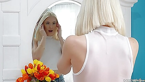 Horny blonde teen with small tits wants to get her man's cock filled