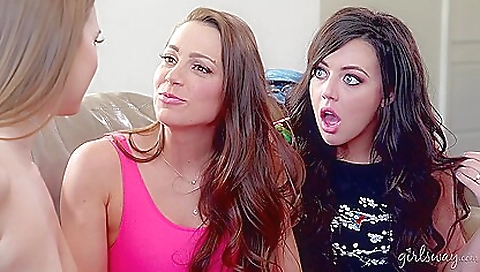 Two busty blondes and a brunette are having lesbian threesome