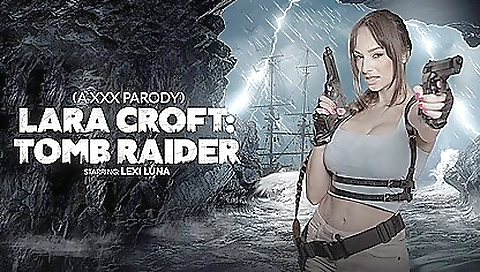 Sexy brunette wearing pink dildo and VR porn glasses