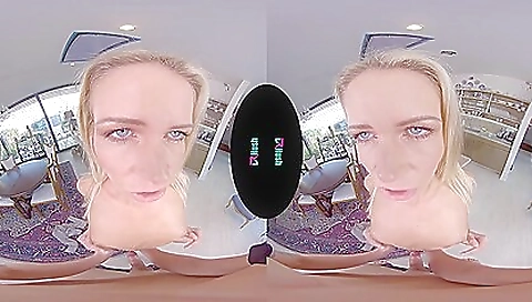 Blonde brunette is playing with her cock in vr porn video