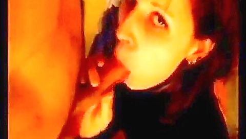 Brunette in a black dress is enjoying a deepthroat blowjob