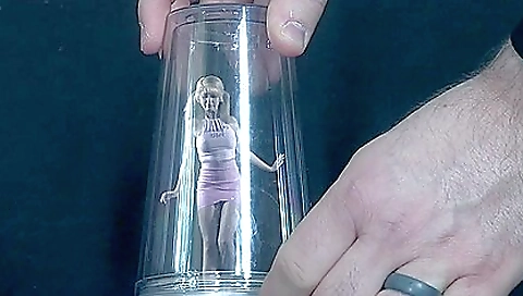 Blonde with a big booty sucks and plays with a big dildo