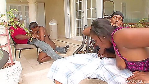 Brunette ebony has a load of semen from booty clapping